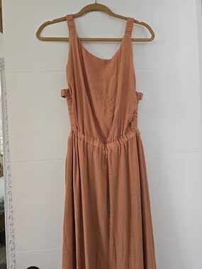 1.STATE Open Back Cutout Maxi Dress XL Terracotta Orange Textured Viscose Blend